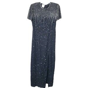 Stenay Vintage Silk Beaded Sequined Long Formal Dress Shoulder Pads Size 14
